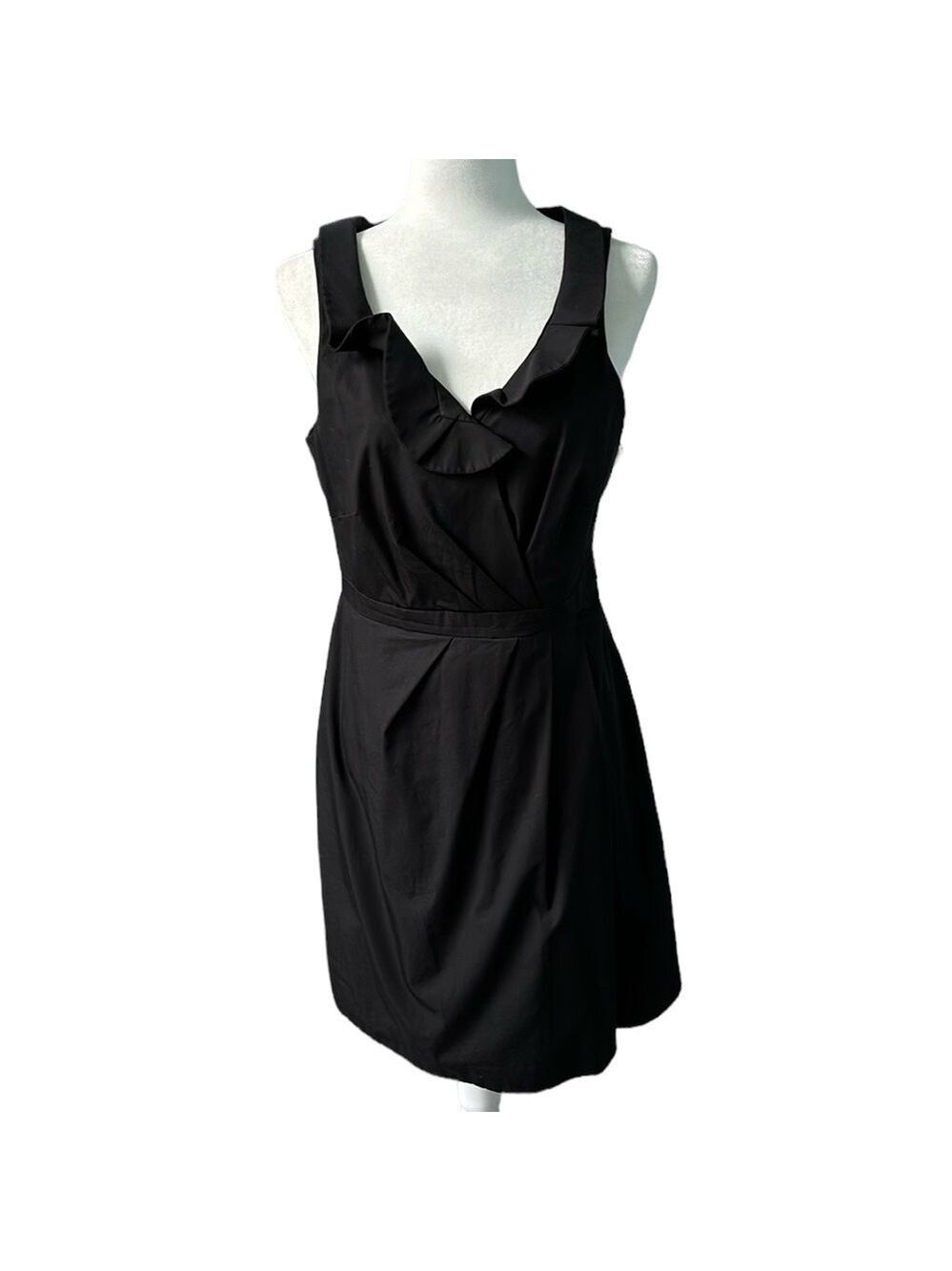 J Crew Blakely Black Cocktail Dress Ruffle V Neck Sleeveless Size 10